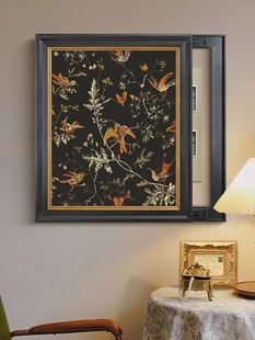 挂画 饰画客厅餐厅走廊垂直电源箱配电箱中世纪风格 法式 覆古米箱装