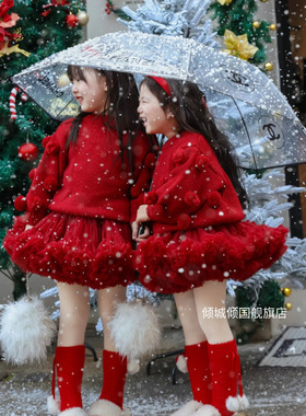 女童tutu裙儿童圣诞节氛围感穿搭服装连衣裙红色过新年战袍拜年服