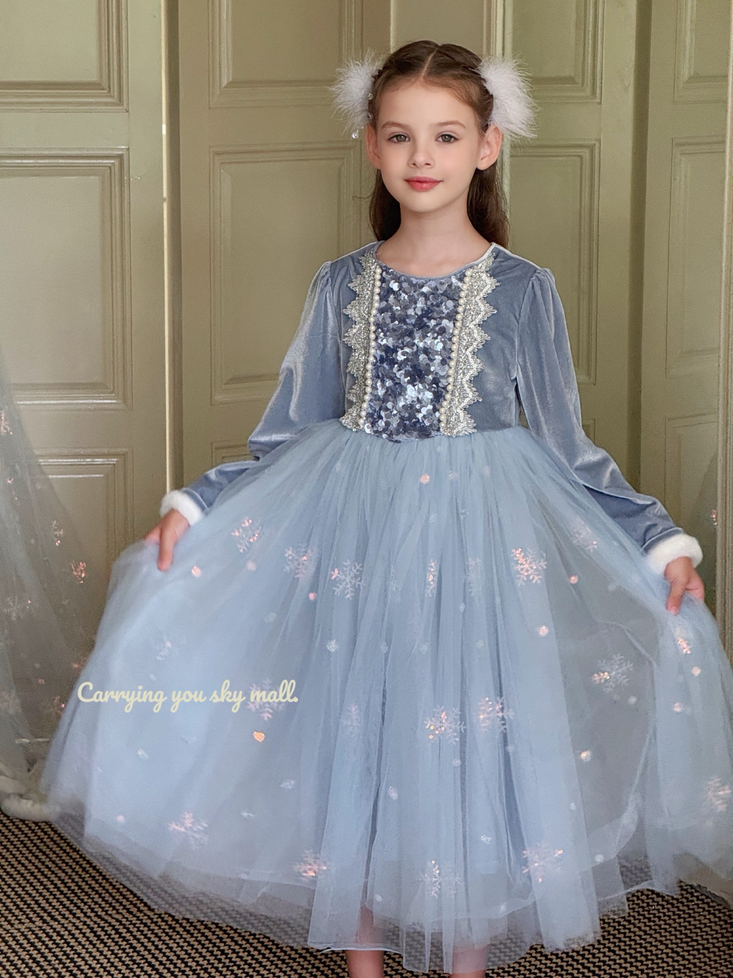 经典钜献！爱沙艾莎公主女童连衣裙网纱雪花冰雪奇缘生日礼服超仙