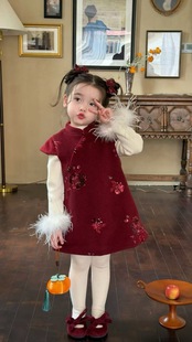 女童国风新中式 旗袍25蛇年拜年服儿童高级感刺绣连衣裙新年过年服