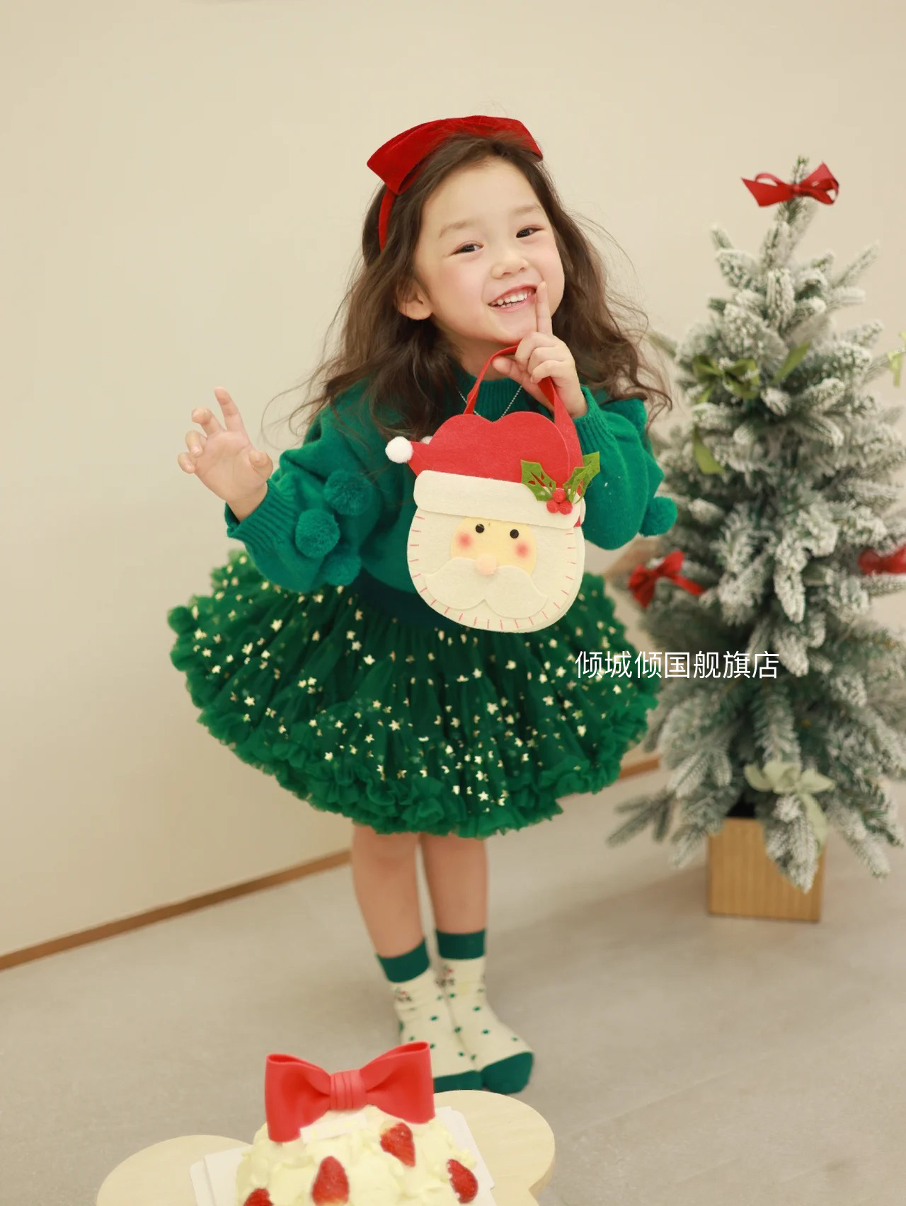 女童tutu裙星星兔兔裙圣诞节氛围感绿色毛衣过年服蓬蓬公主裙套装