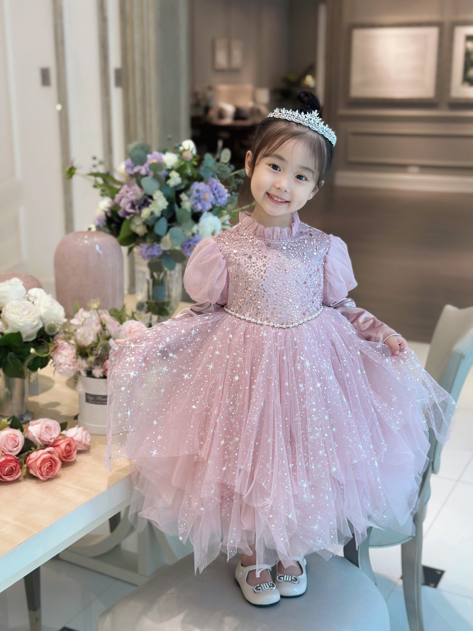 女童公主裙满天星粉色亮片泡泡袖连衣裙25秋冬款网纱高端生日礼服,童装/婴儿装/亲子装,连衣裙,淘宝优惠券,粉丝福利购,淘宝优惠卷