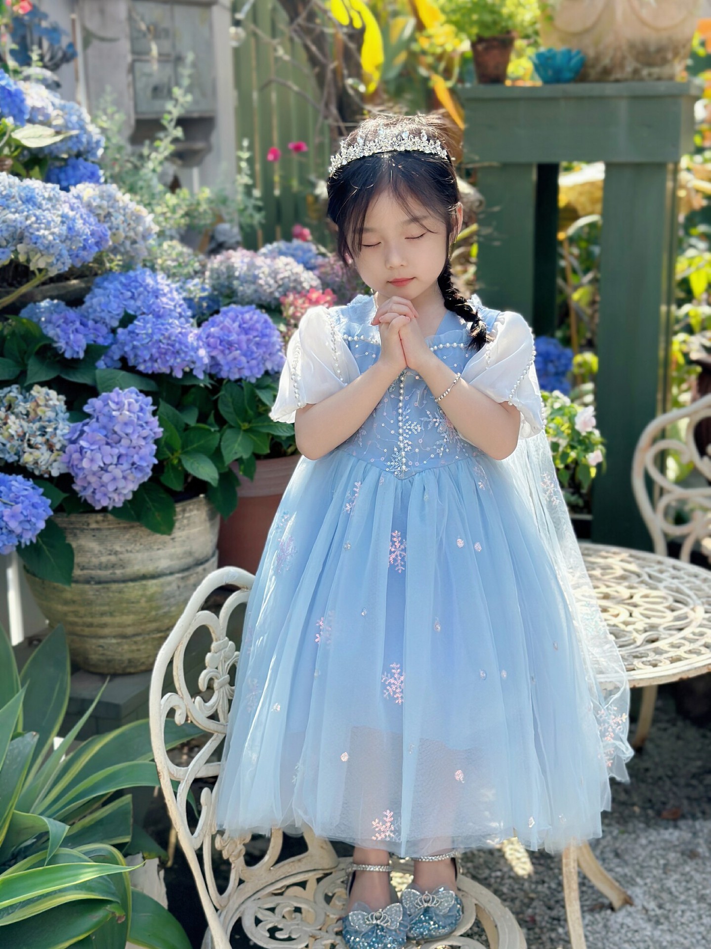 夏季爱沙冰雪公主女童短袖艾莎纱裙连衣裙小女孩生日裙子披风礼服