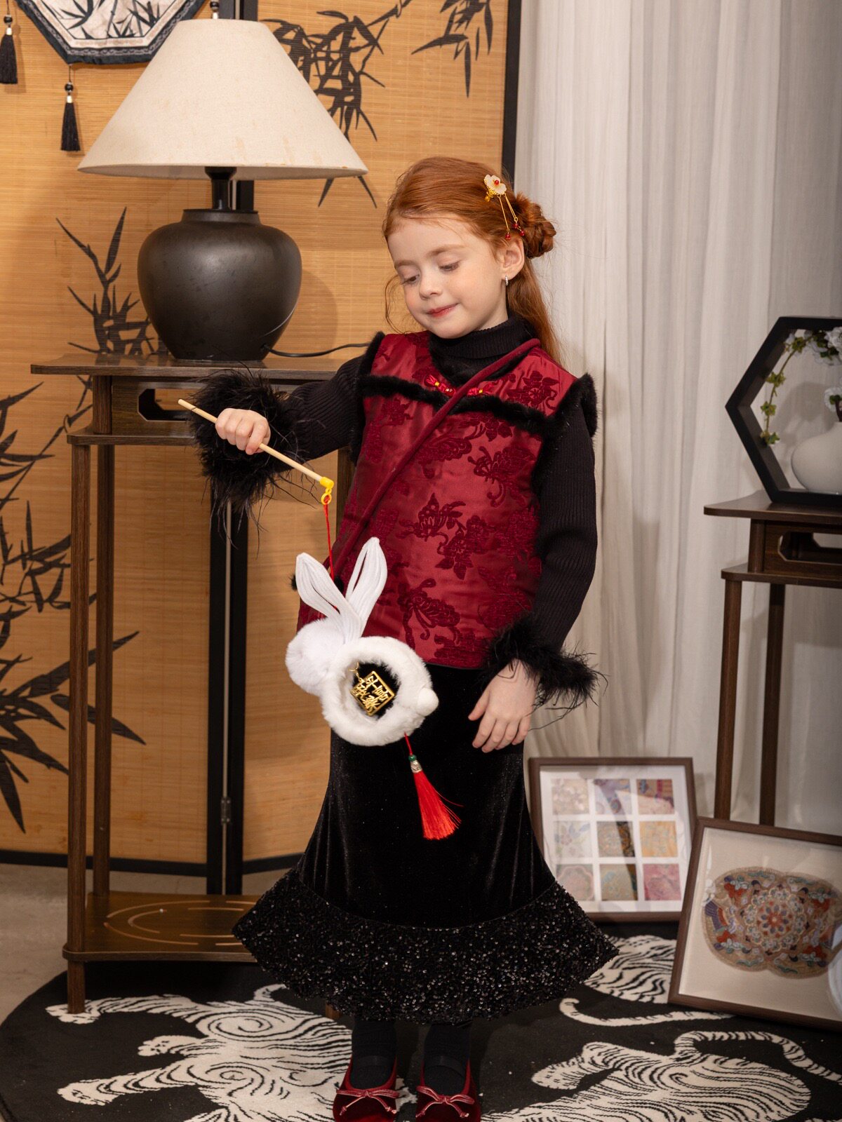 女童拜年服新年战袍新款中式冬装儿童国潮风连衣裙喜庆衣服旗袍裙