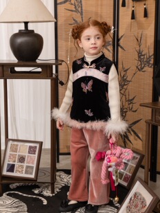 女童旗袍2025冬新款秋冬儿童中国风马甲背心裙宝宝周岁礼服公主裙