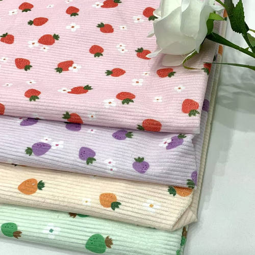 草莓加厚秋冬灯芯绒面料diy布料