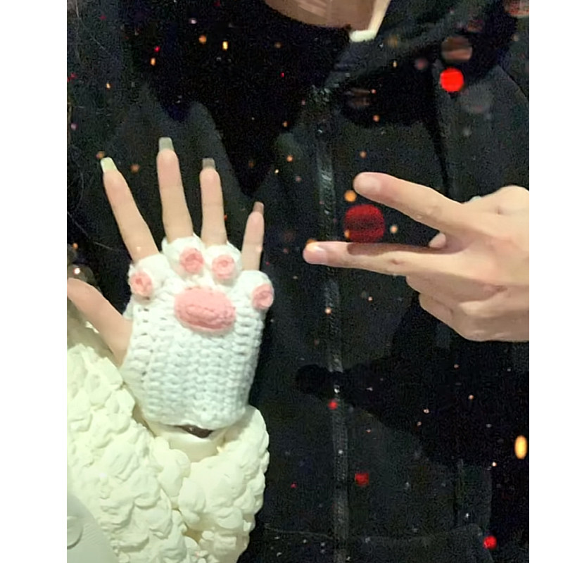 猫爪手套diy材料包毛线手工编织半指手套女自制抖音同款手织礼物