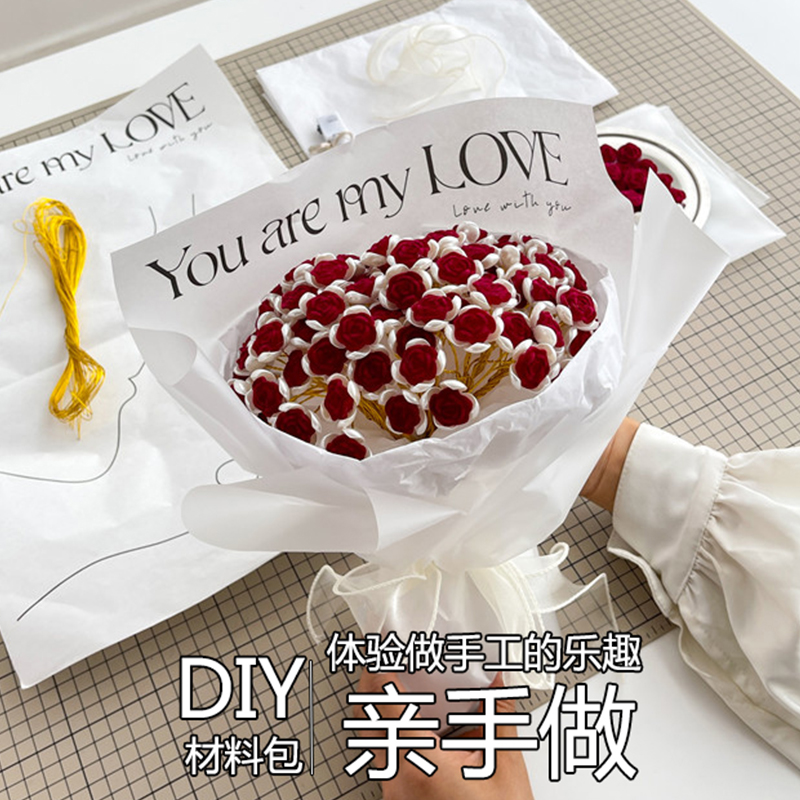 手工diy编织永不凋谢玫瑰花