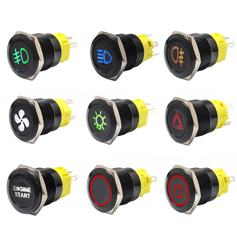 16mm 19mm 22mm防水金属按钮led符号自锁按钮开关12v汽车改装开关