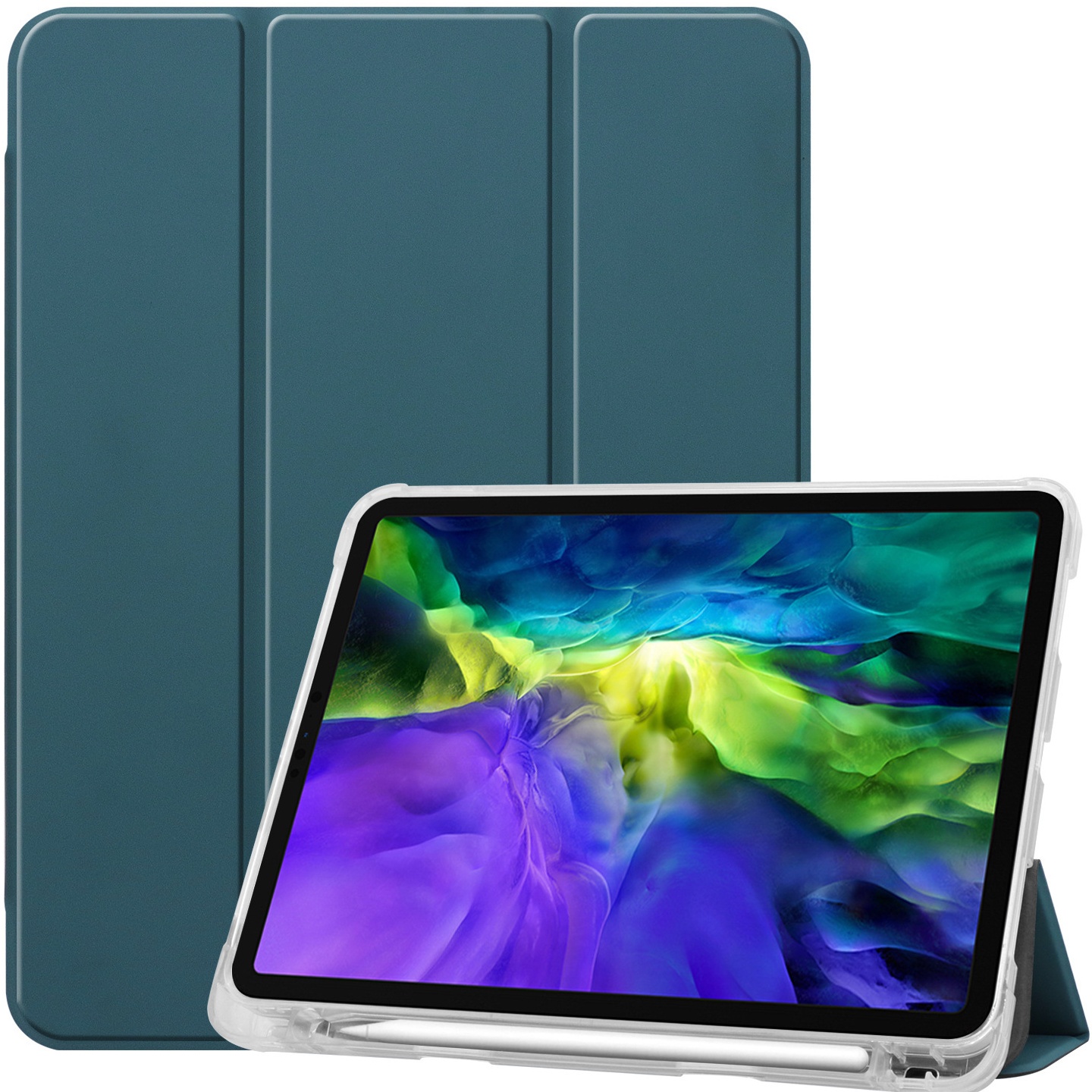 【新品】ipadpro11寸 2020/2018 透明壳TPU笔槽 通用三折保护套