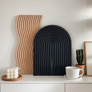 ins风装饰摆件摄影道具创意收纳波浪桌面香薰不规则实木质托盘