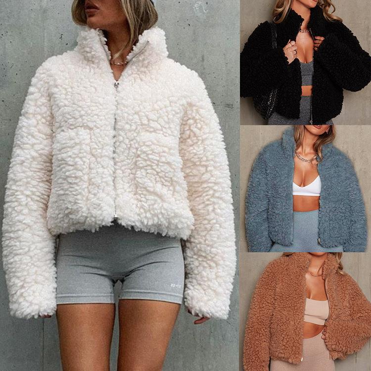 Women's plush cardigan short jacket jacket