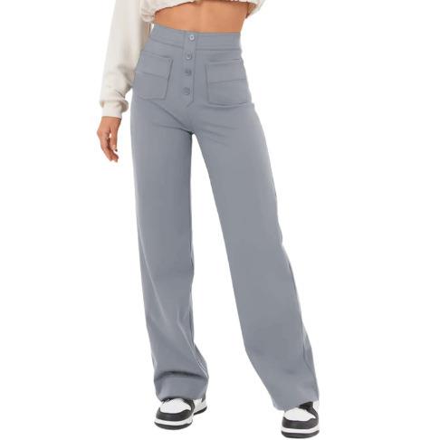 Women's straight leg pants with high waisted elastic band