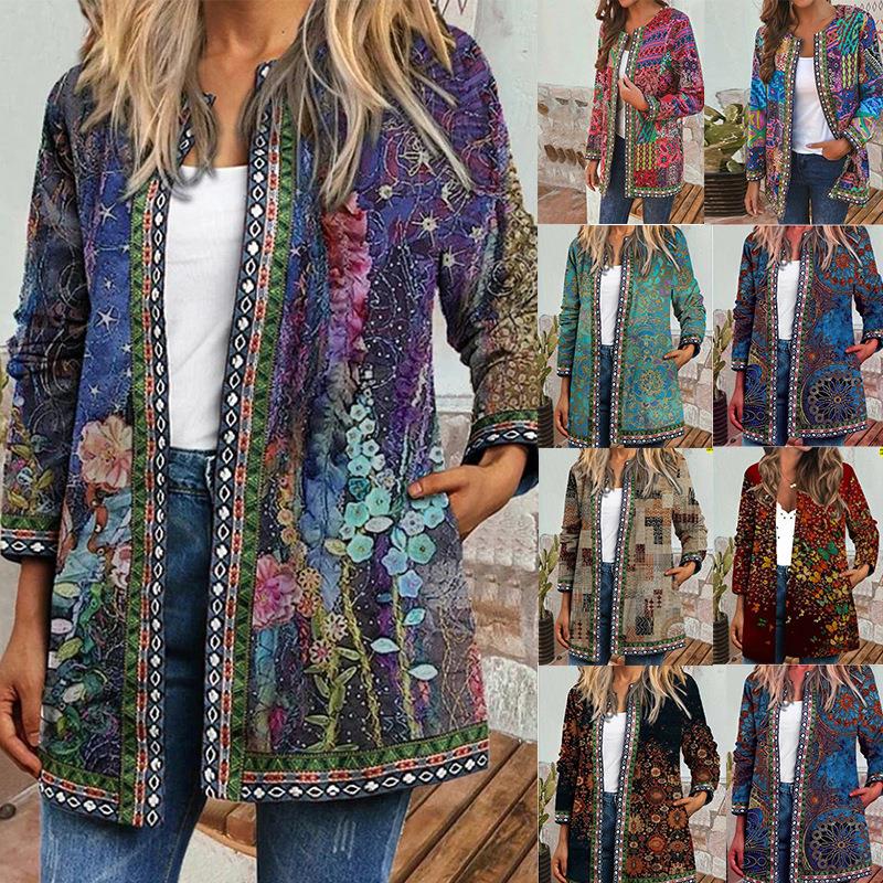 Printed long sleeved sweatshirt, cardigan jacket, women's