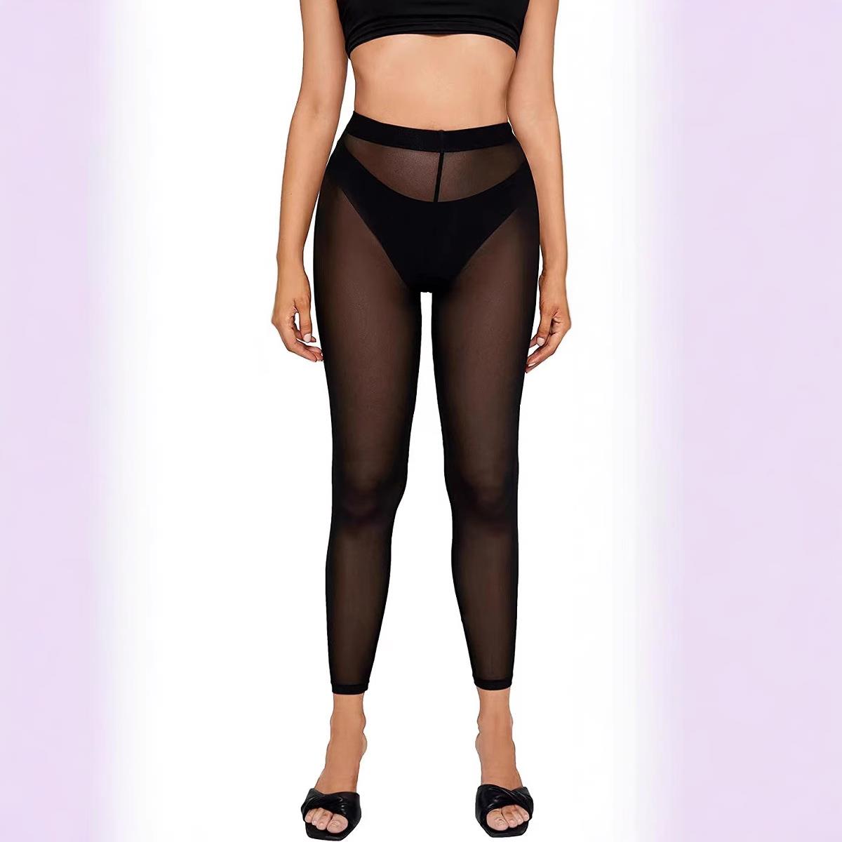 Yarn high waisted leggings, transparent tight fitting nine