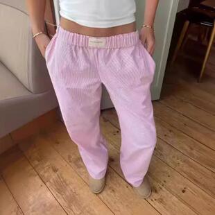 Striped pants with printed wide legs and high waist for a