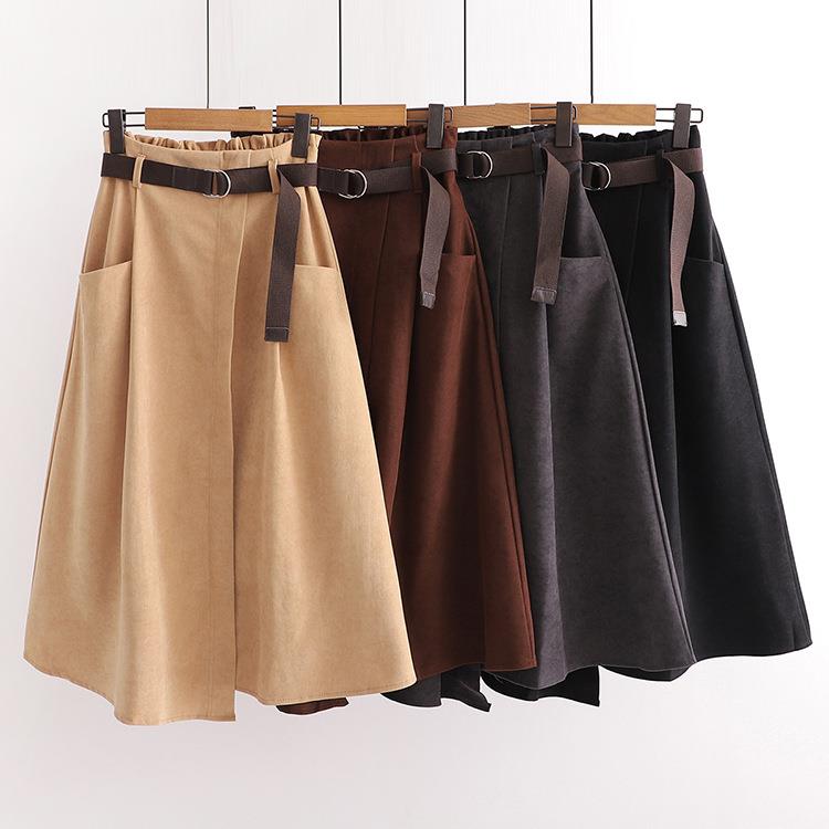 Four season pocket high waist slimming mid length skirt