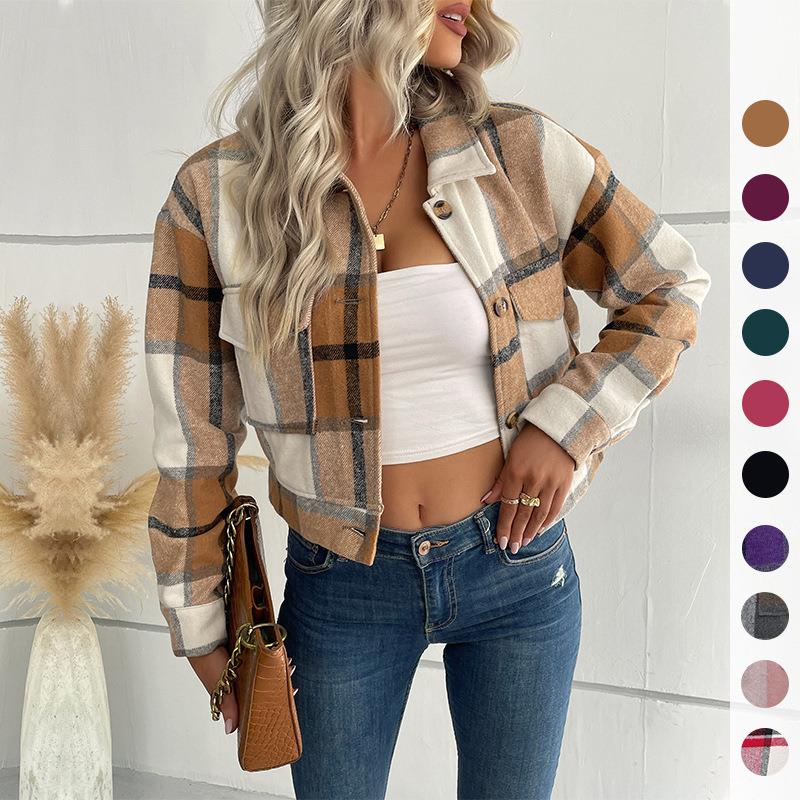 Cardigan plaid long sleeved shirt jacket for