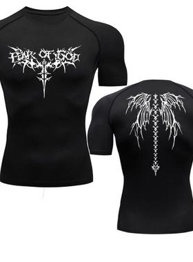 Compressed shirt printed gym fitness gym t-shirt fitness