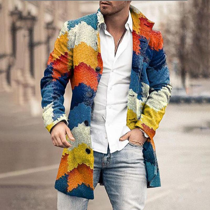 Men's woolen standing collar mid length coat woolen coat