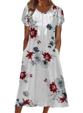 Women's discounted printed dresses with pockets and long