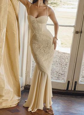 Women's light mature style camisole long skirt lace