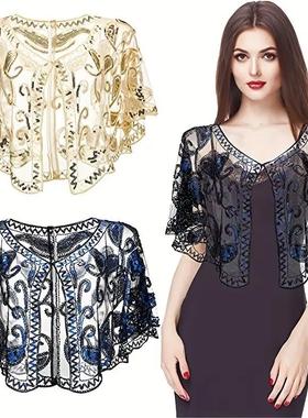 Shawl women's outerwear with camisole thin sequin dress