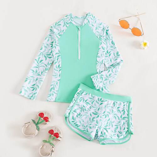 Children's split swimsuit yoga suit cute zipper long