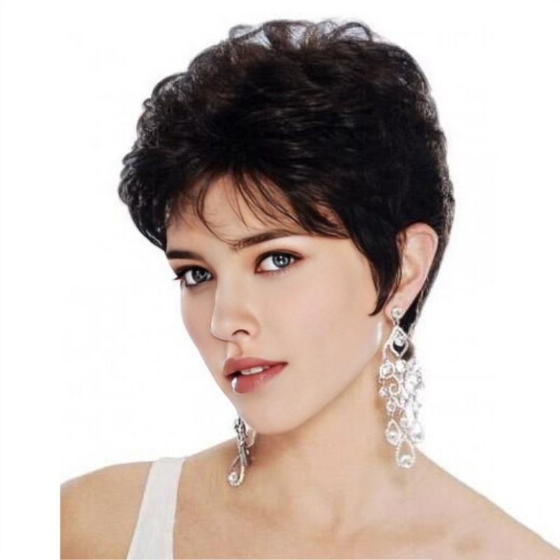 Wig Granny Grey Middle aged Short Curly Hair Machine