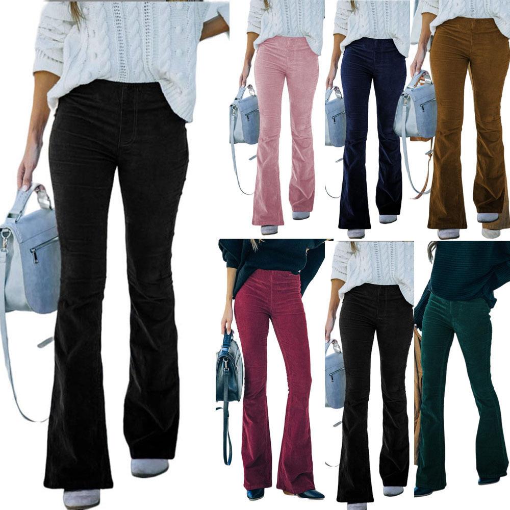 Women's high waisted slightly flared pants with corduroy
