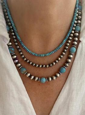 Turquoise necklace for women, three layered necklace