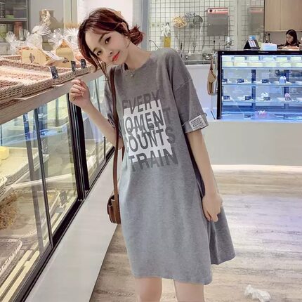 纯棉短袖T恤睡裙女夏季宽松大码孕妇睡衣家居服中长款外穿连衣裙