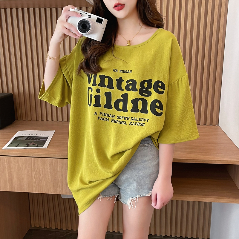 大碼女裝夏季新款歐貨大版短袖t恤女寬松薄款拼接小眾設計感上衣