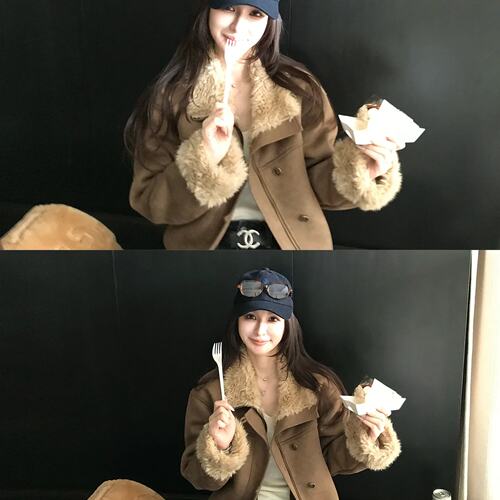 Skk Store 伦敦少女 中古麂皮烫金复古皮毛一体环保毛毛夹克外套