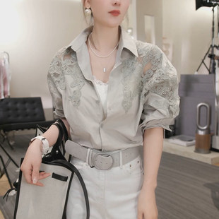 法式镂空蕾丝衬衫女2025新款春季轻奢高级感减龄洋派重工衬衫上衣