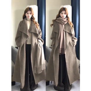 咖色正肩毛呢大衣外套女秋冬季羊毛韩系中长款呢子风衣加厚小个子