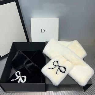 小香风冬季仿皮草短款毛绒围巾加厚防寒护脖子保暖交叉蝴蝶结围脖