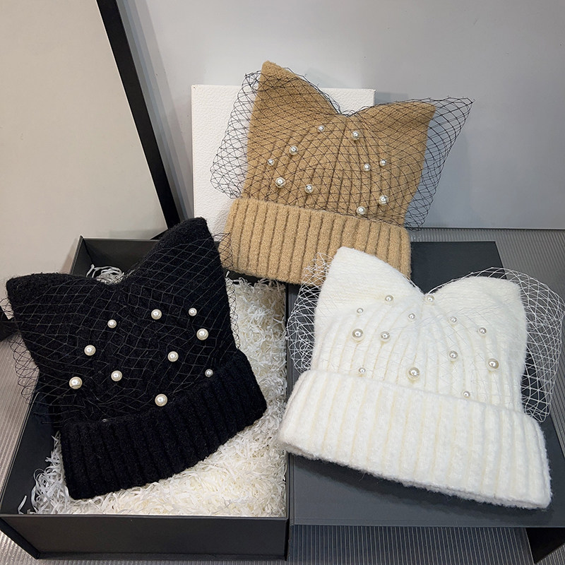 秋冬新款猫耳朵时髦可爱针织帽小香风珍珠重工网纱保暖护耳毛线帽,服饰配件/皮带/帽子/围巾,帽子,淘宝优惠券,粉丝福利购,淘宝优惠卷