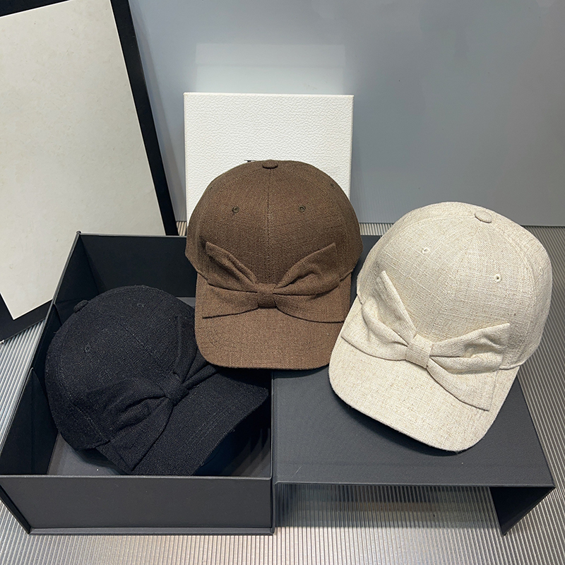 韩系秋冬新款棉麻棒球帽女可爱蝴蝶结透气鸭舌帽优雅显脸小遮阳帽