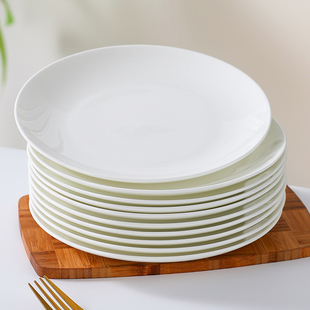 纯白骨瓷盘子菜盘家用月光盘浅盘凉菜拼盘摆盘西餐意面烧烤盘碟子