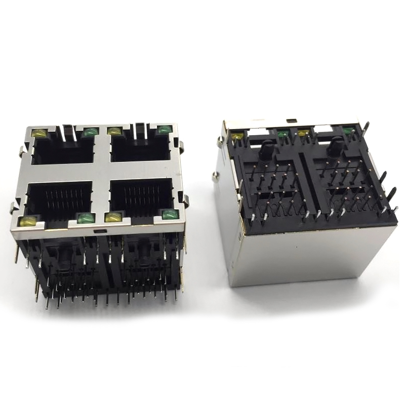 R-RJ45R08P-C402 以太网连接器 RJ45网口插座RJ11带灯带弹片8P8C