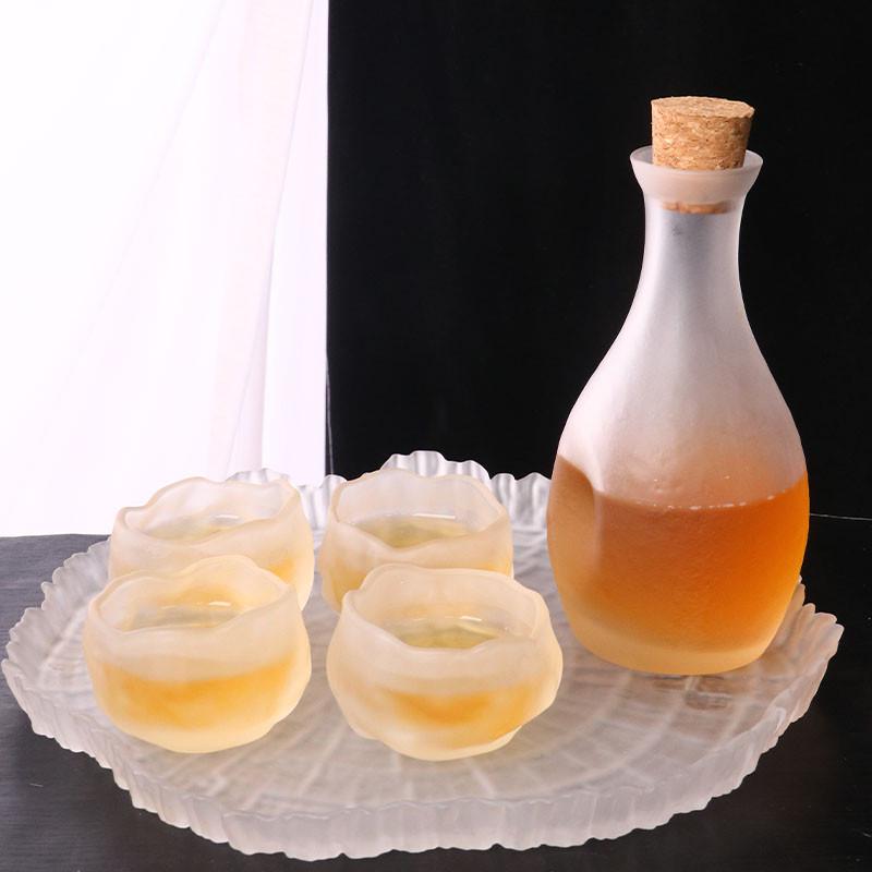 中式磨砂酒壶玻璃酒具套装分酒器温酒盅家用小号一两白酒杯子果酒