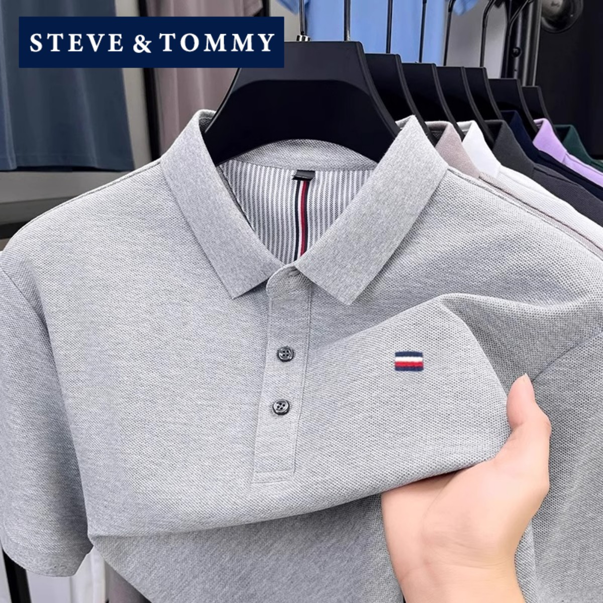 STEVE TOMMY史蒂夫汤米纯棉短袖POLO衫男夏季薄款商务休闲翻领T恤