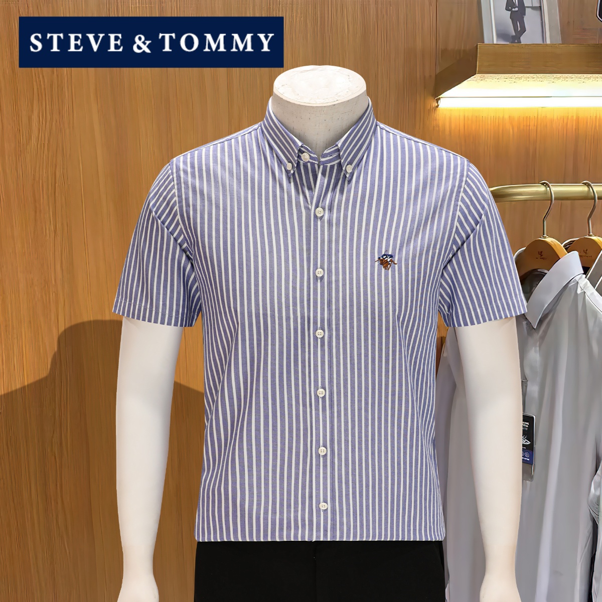 STEVE TOMMY史蒂夫汤米纯色短袖衬衫男夏季薄款商务休闲纯棉衬衣