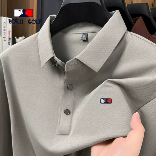 BORU GOLF男式POLO衫长袖春秋新款冰丝翻领T恤男商务休闲运动上衣