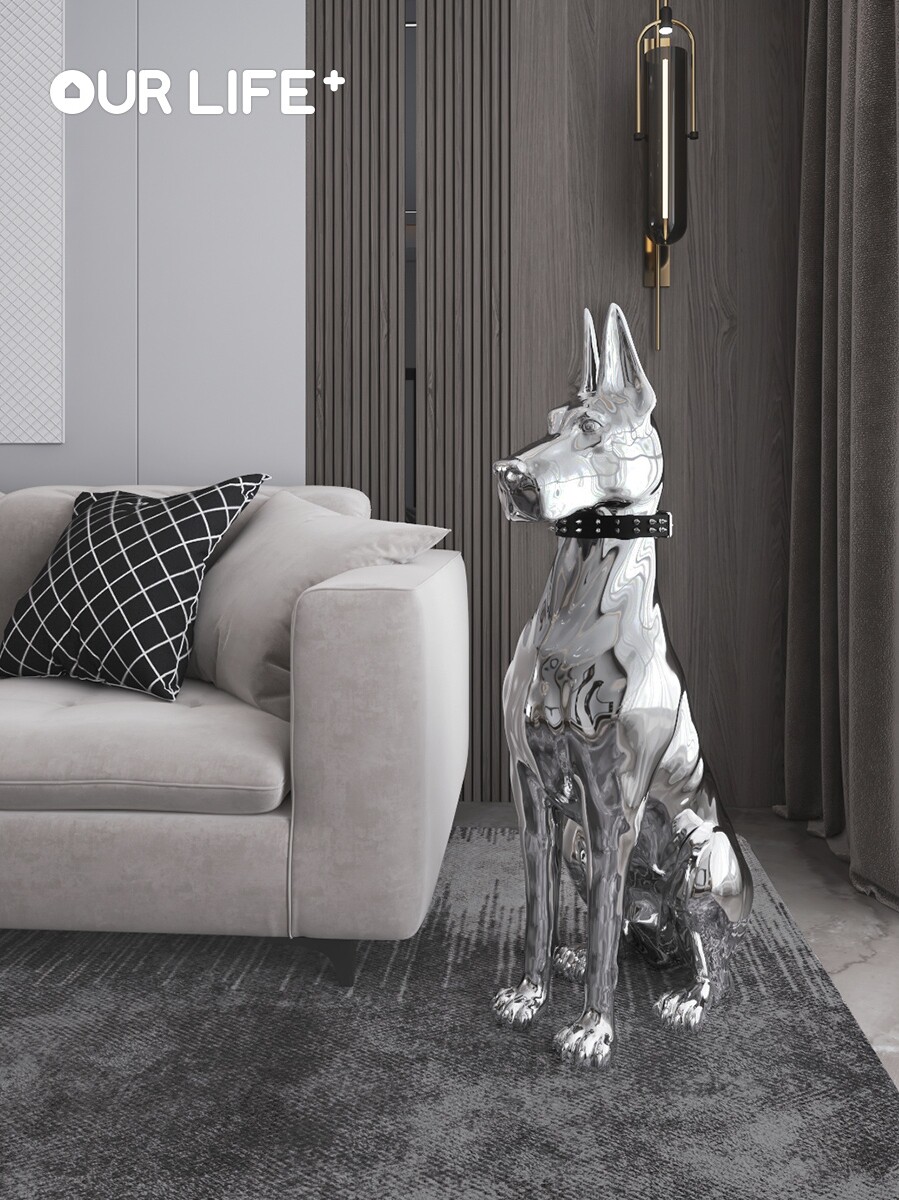 现代简约轻奢高级感电镀高档家居装饰品电视柜客厅大型落地狗摆件