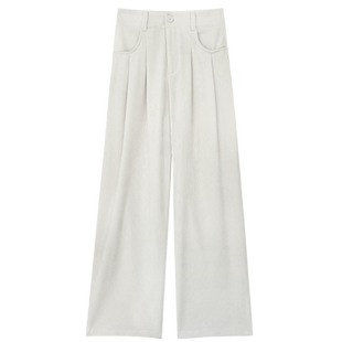 白色针织阔腿裤女秋冬季2023新款加绒雪尼尔裤子灯芯绒休闲西装裤