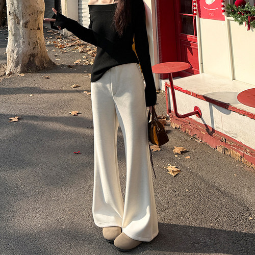 高腰垂感设计感羊毛呢微喇裤女