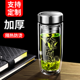 雙層加厚耐高溫玻璃杯隔熱水杯便子攜茶水茶杯分離大容量男鵝蛋杯