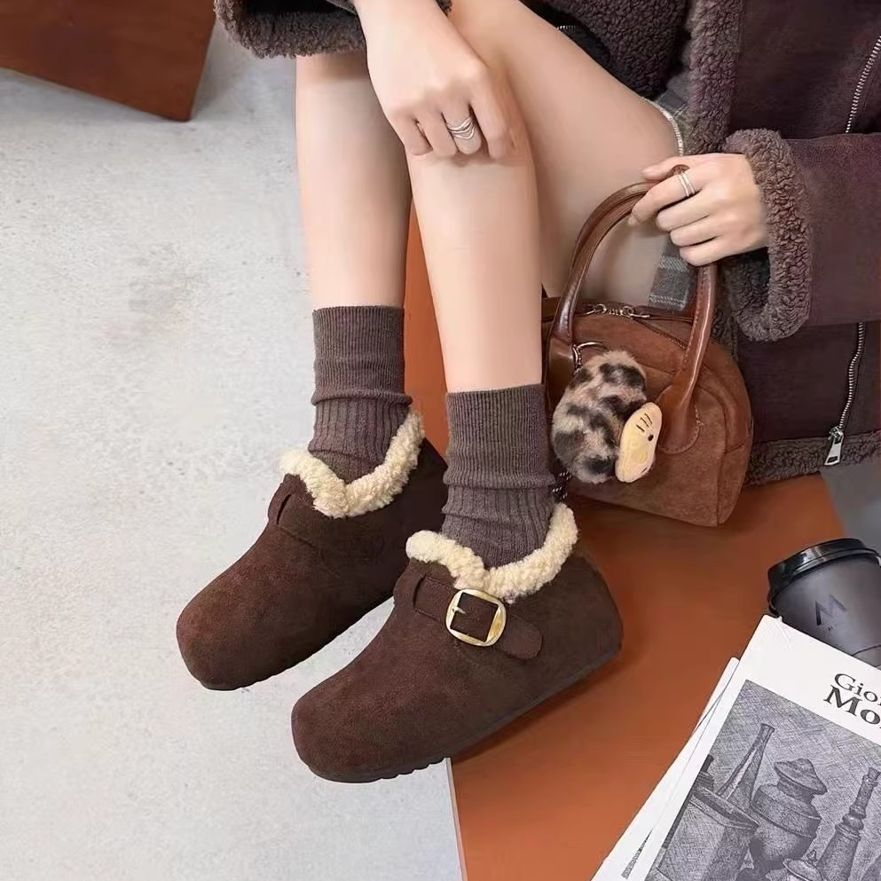 第一佳人勃肯加毛厚底25冬款女鞋时尚百搭韩版潮鞋保暖气质一脚蹬